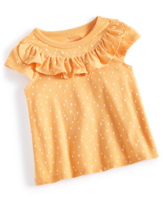 First Impressions - Baby Girls Dot-Print Short-Sleeve Ruffled Top