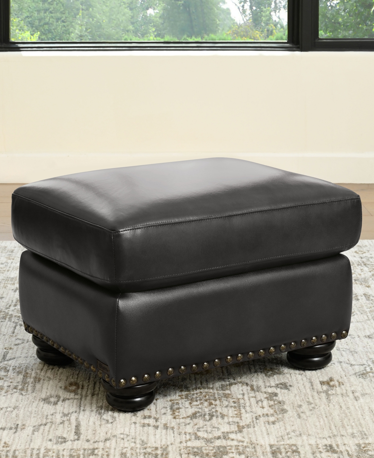 Abbyson Living Arther 26" Leather Traditional Ottoman In Dark Gray