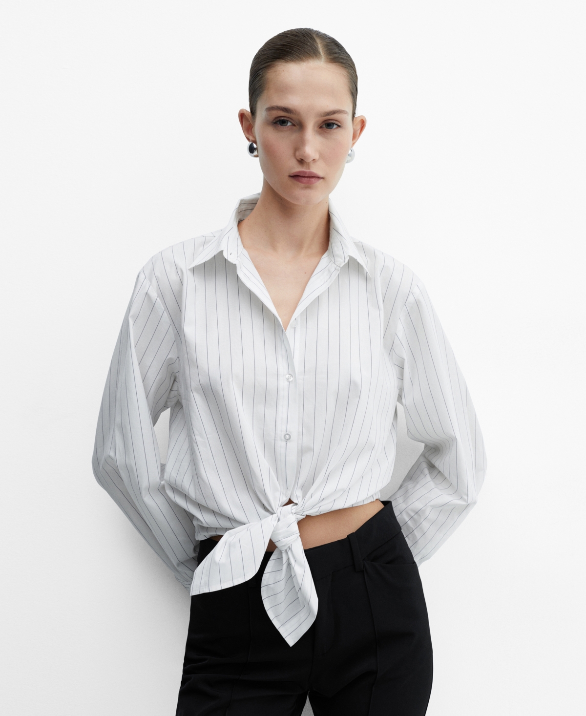 Shop Mango Women's Stripped Knot Shirt In Natural White