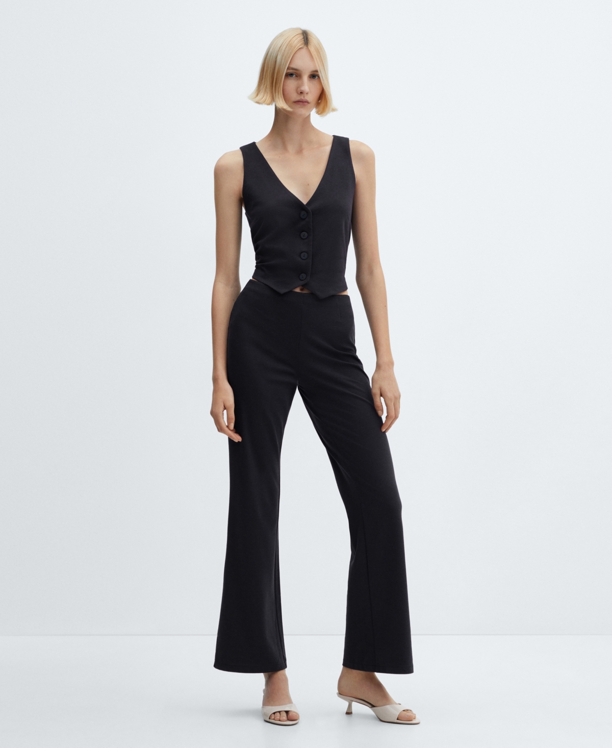 Shop Mango Women's High-rise Wideleg Trousers In Black