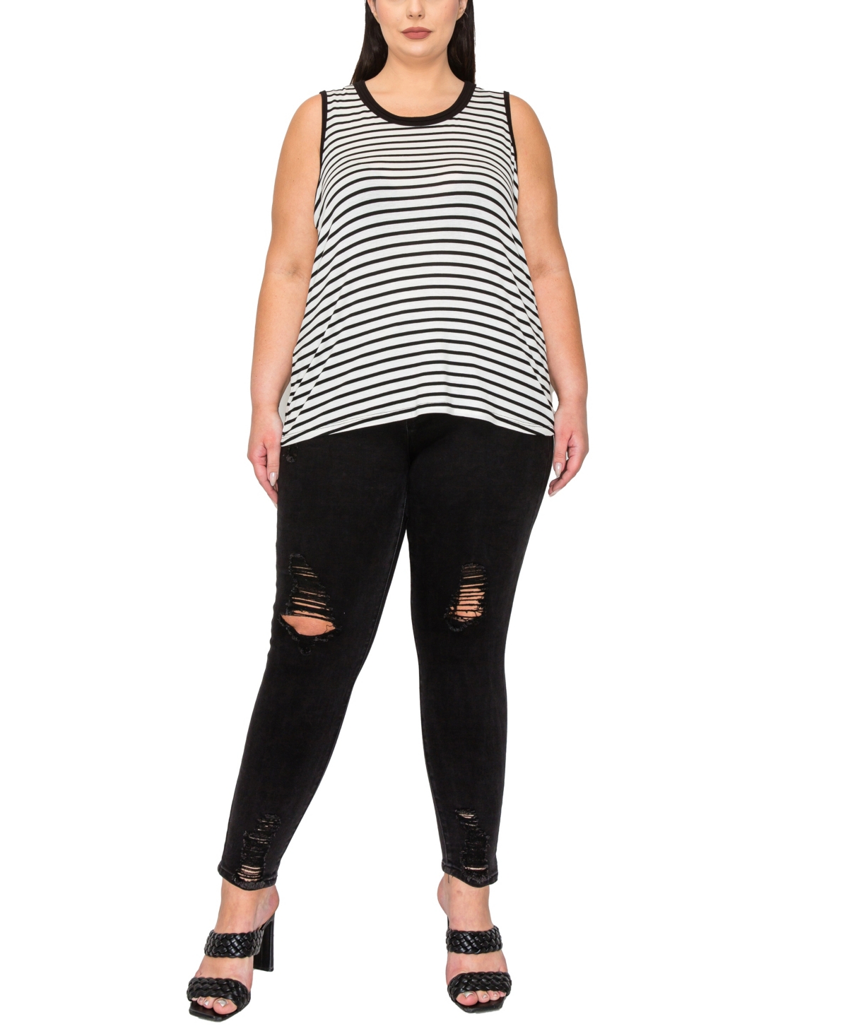 Coin 1804 Plus Yarn Dye Stripe Contrast Double Binding Swing Tank Top