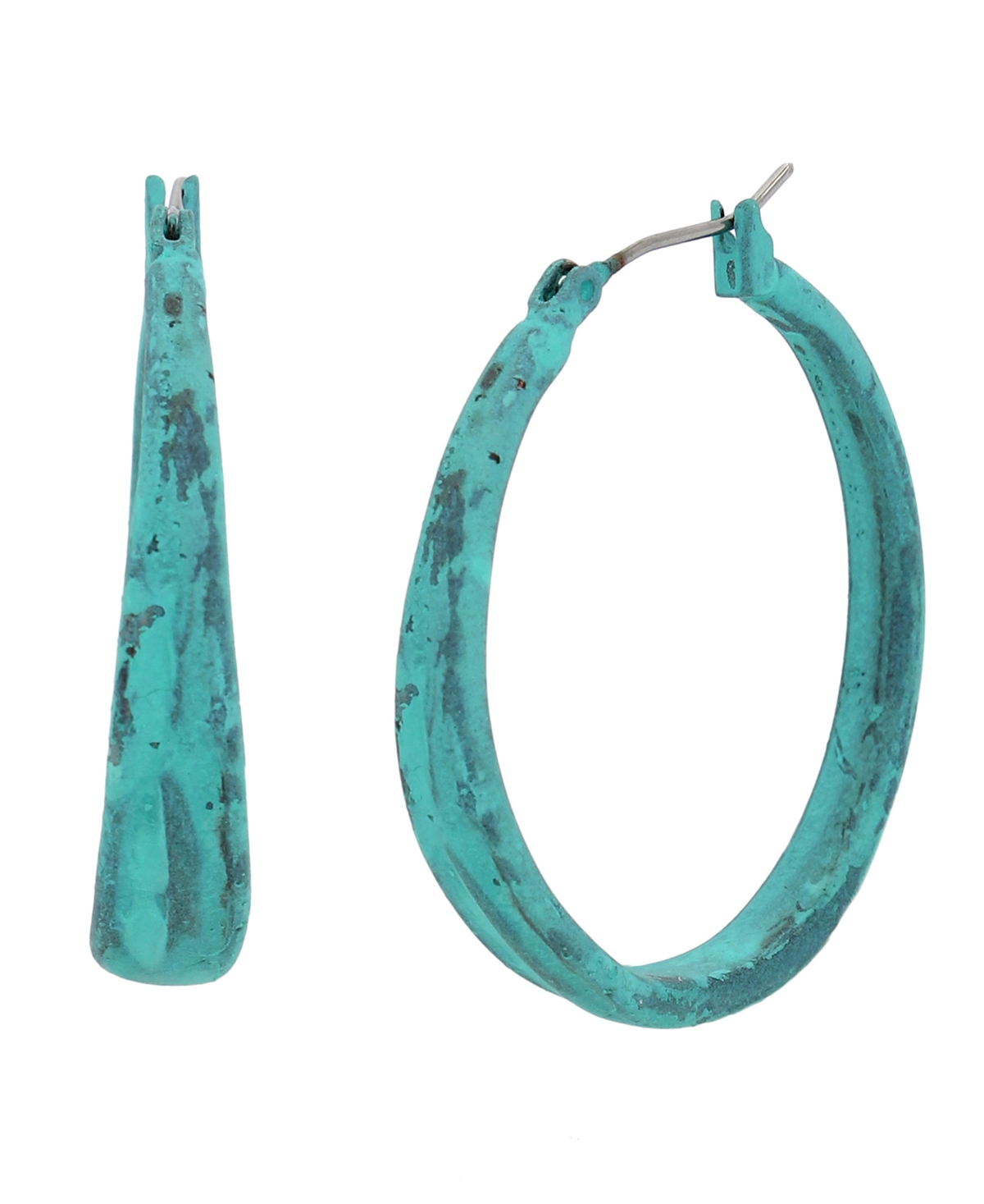 Turquoise Patina Textured Hoop Earrings - Patina