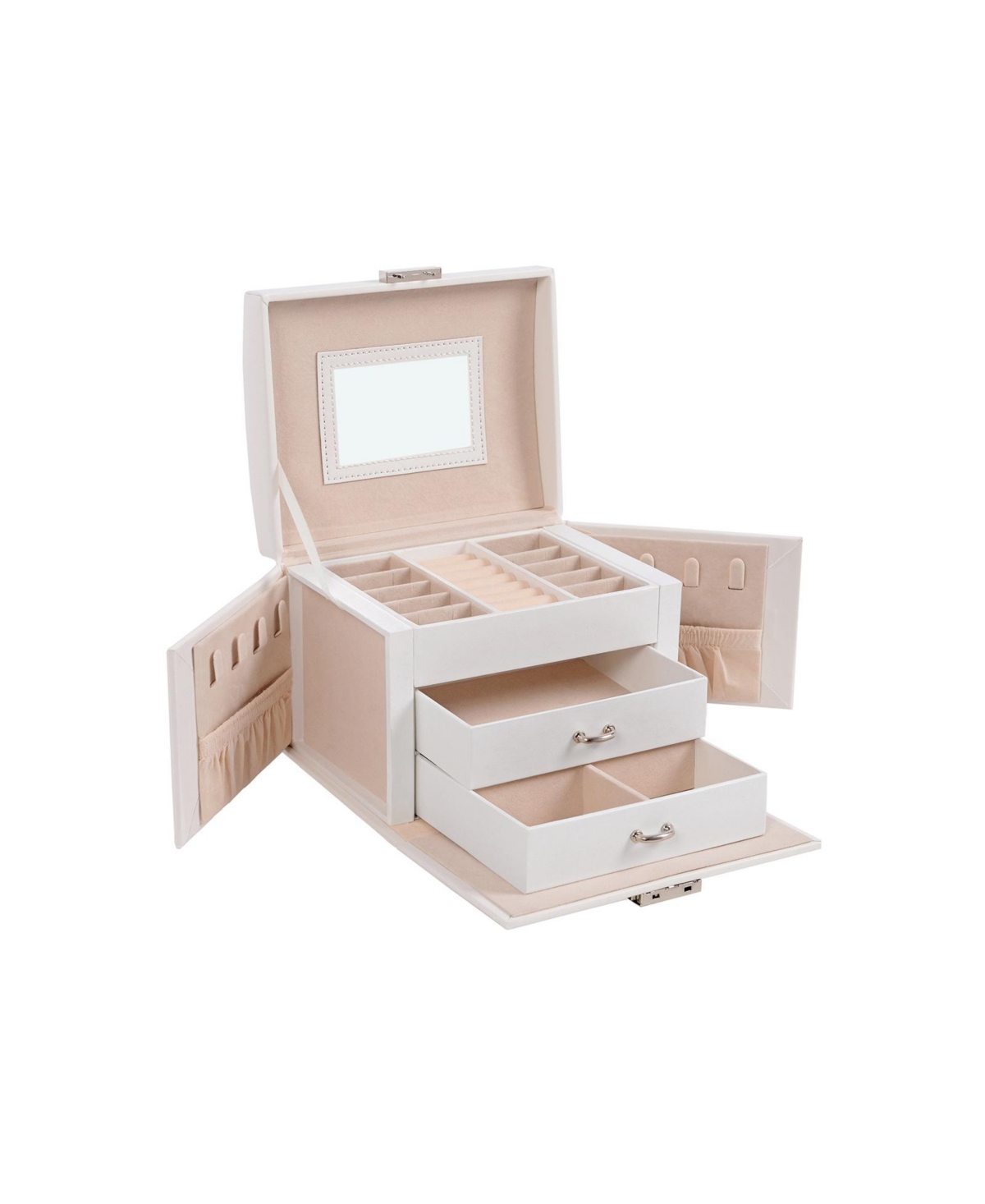 Jewelry Box, Travel Jewelry Case, Compact Jewelry Organizer with 2 Drawers, Mirror - White