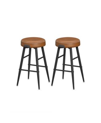 Set of 2 Counter Height Stools with Synthetic Leather Upholstery and Stitching