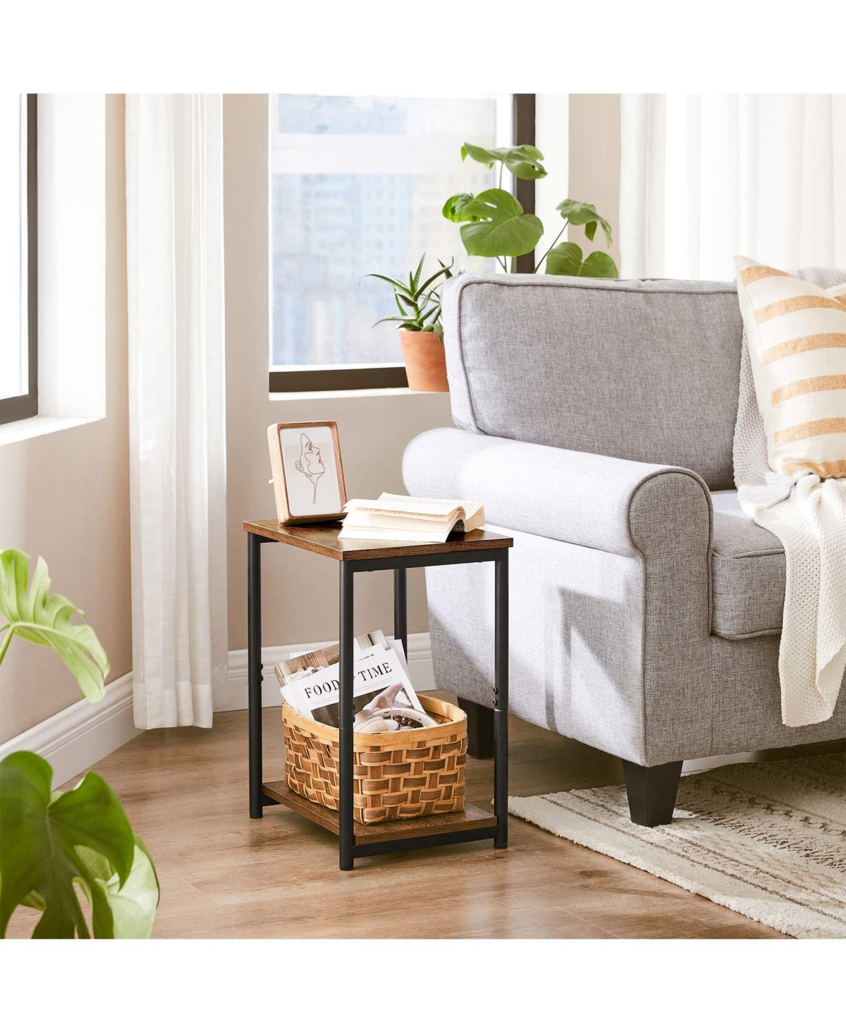 Slickblue End Table, Side Table With Storage Shelf, Slim Night Table, Steel Frame, For Living Room