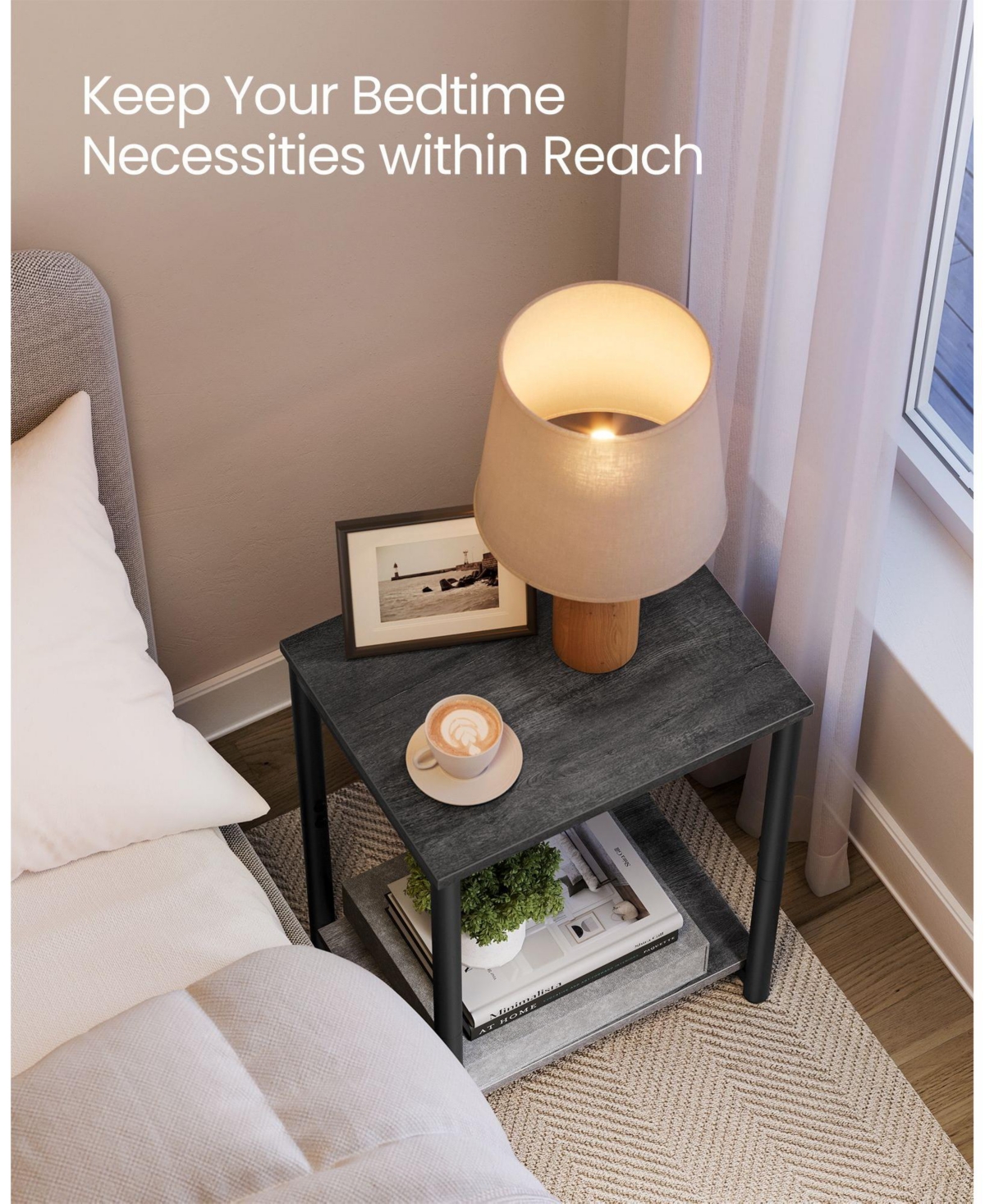 Slickblue Set Of Industrial End Table Side Table With Storage Shelf