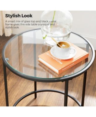 Round Side Table, Glass End Table With Metal Frame, Small Coffee Accent Table