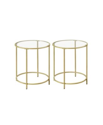 Round Side Table, Glass End Table With Metal Frame, Small Coffee Accent Table Set of 2