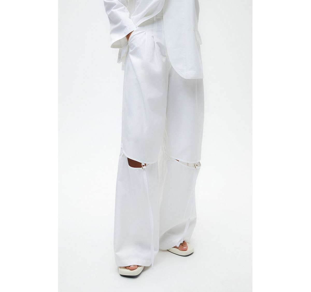 Women's High Waist Knee Slit Pants - Open white