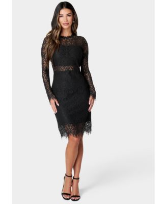 Bebe Black Beige shops Iconic Lace V-Neck Dress Medium