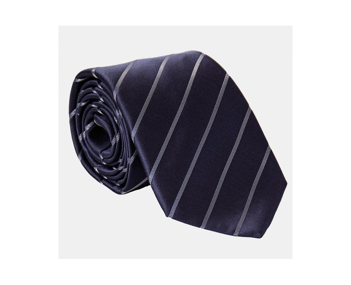 Big & Tall Esino - Extra Long Silk Jacquard Tie for Men - Midnight blue  silver