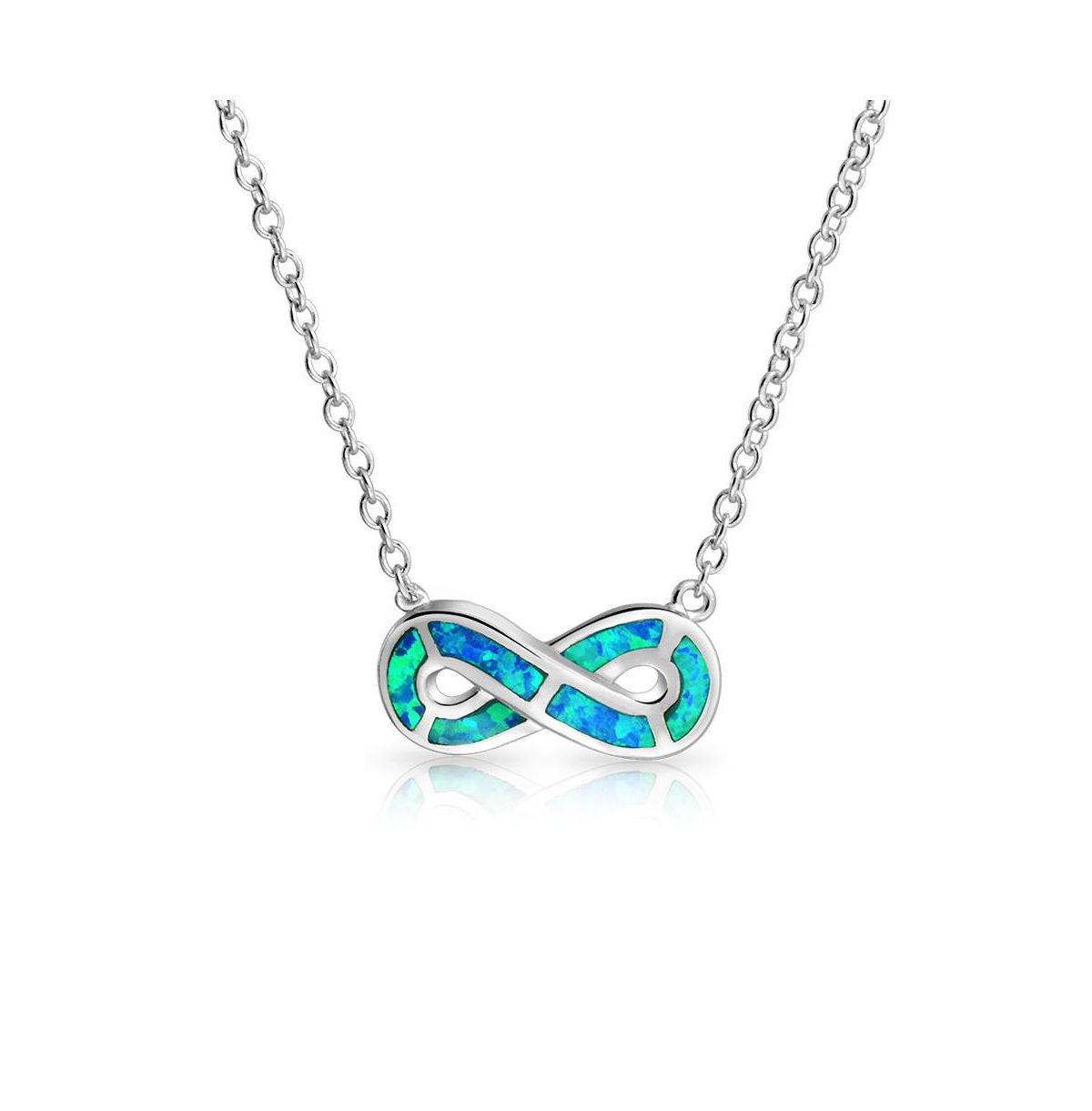 Forever Romantic Eternity Figure Eight Symbol Love Knot Gemstone Blue Created Opal Infinity Pendant Necklace For Women Girlfriend .925 S
