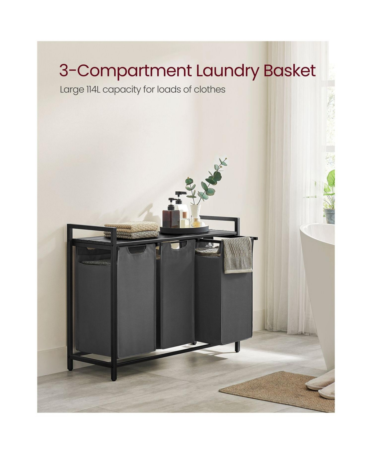 Slickblue Laundry Hamper, Laundry Basket, Laundry Sorter With Top Shelf And Pull-out Bags