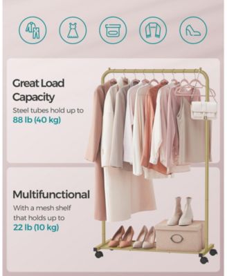 Clothes Rack with Wheels, Garment Rack, with Dense Mesh Shelf, 2 Brakes, Sturdy Steel Frame