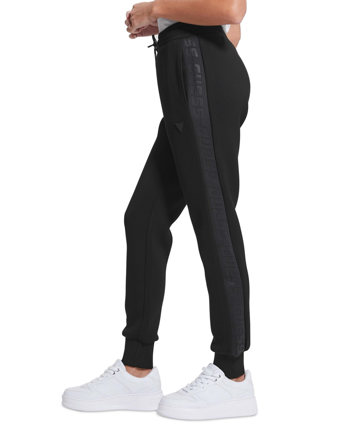 Guess Women's Allie Logo-Tape Cuffed Sweatpants - Jet Black A996
