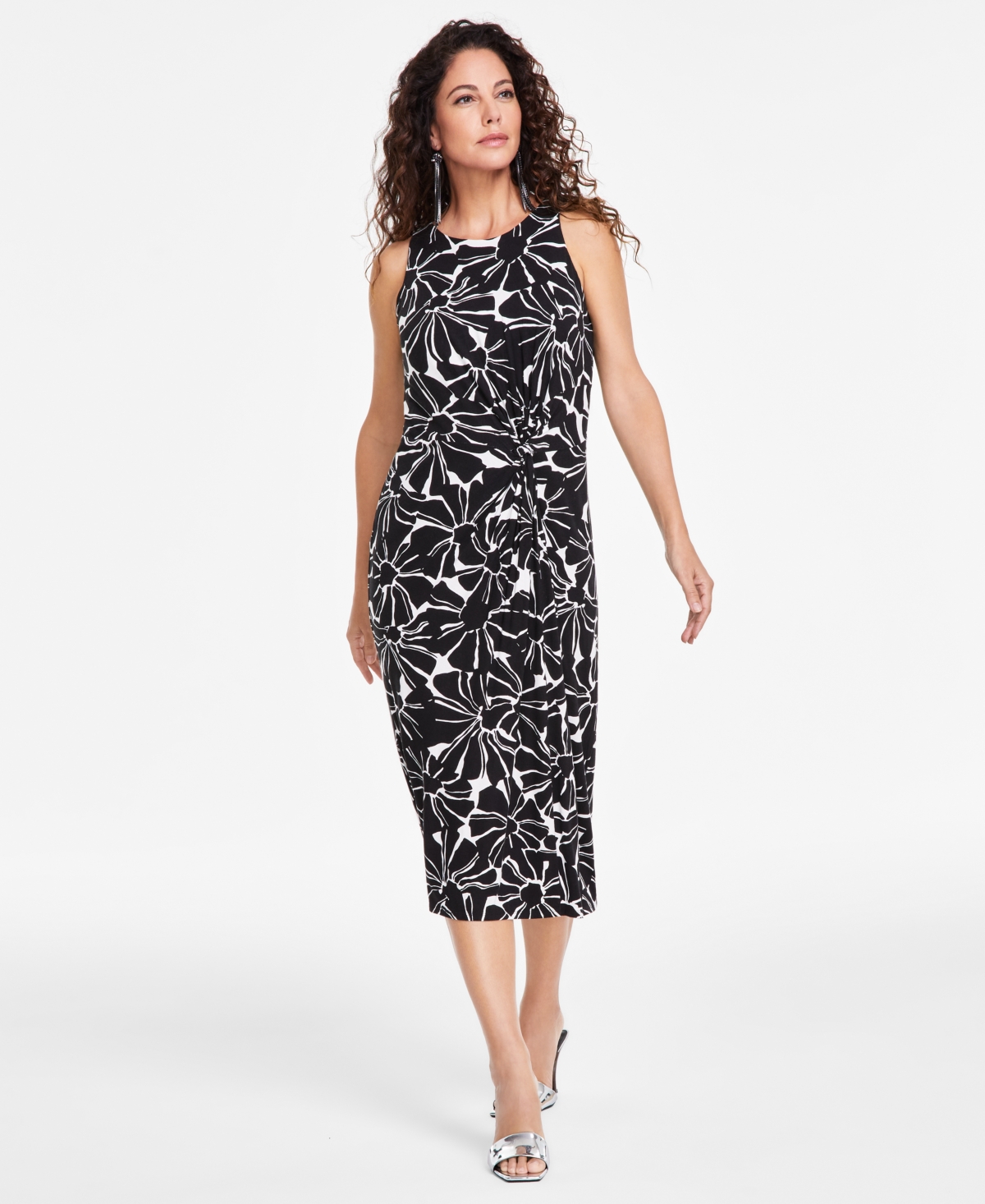 I.n.c. International Concepts Women's Printed Twist-Front Midi Dress, Created for Macy's