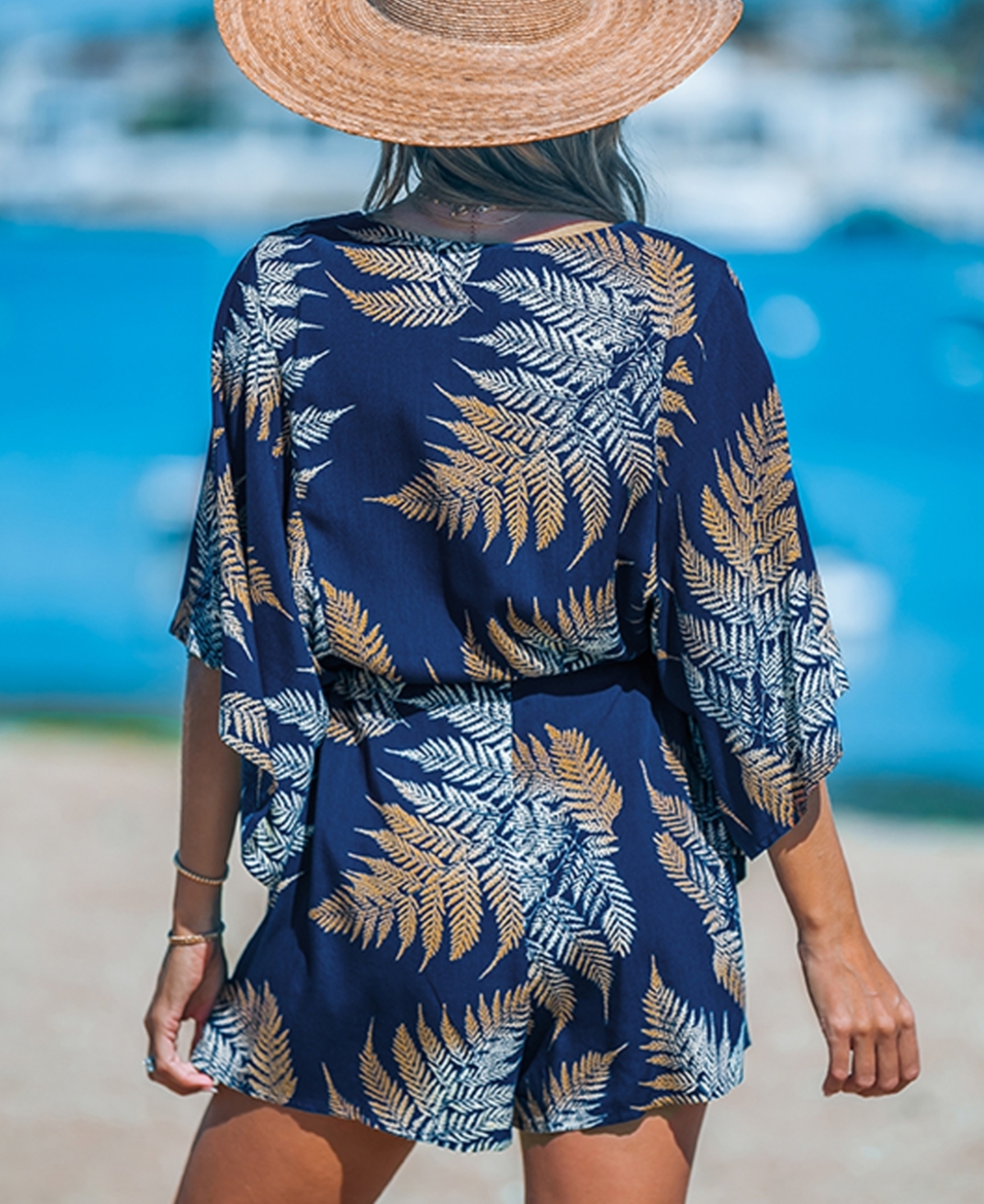 Cupshe Women's Palm Leaf Loose Sleeve Romper