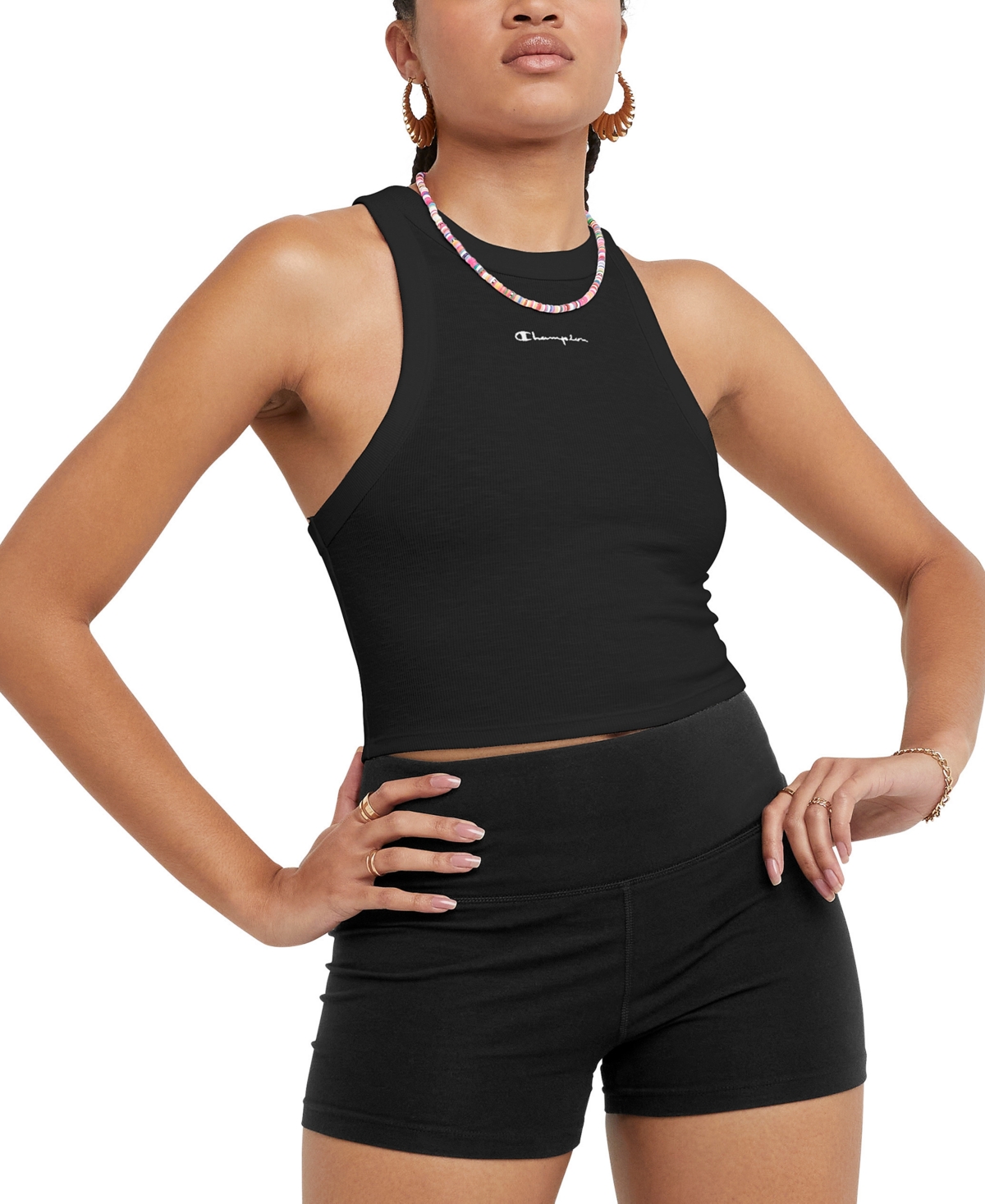 Women's Fitted Ribbed Tank Top - Black