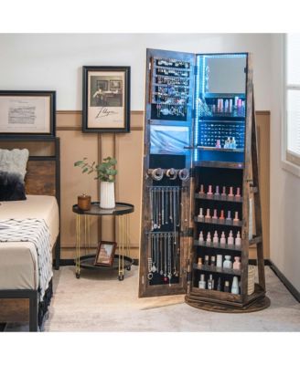 360° Swivel Jewelry Cabinet Organizer 3-Color LED Mirror with Built-in Lights