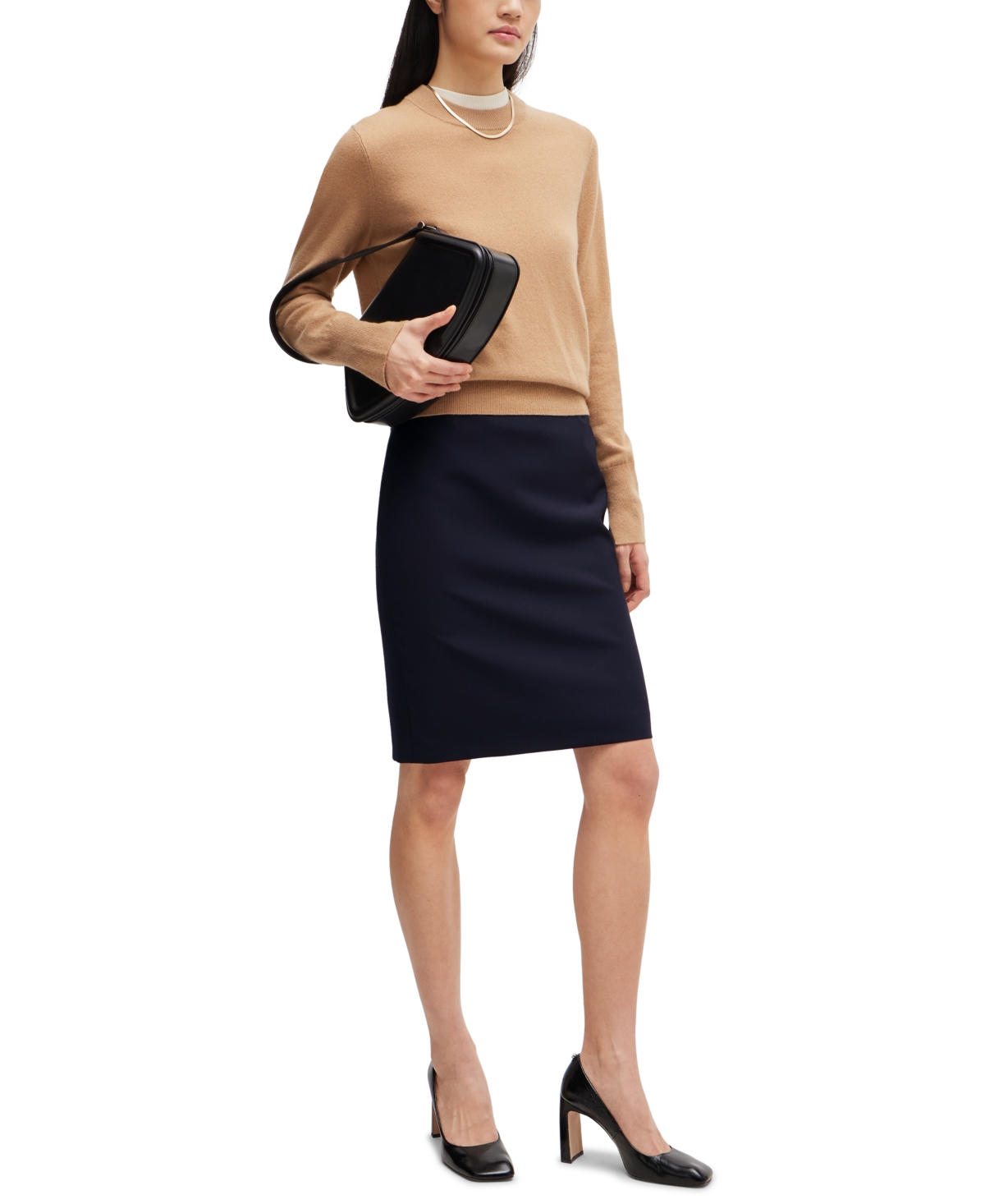 Shop Hugo Boss Boss By  Women's Wool Slim-fit Pencil Skirt In Dark Blue