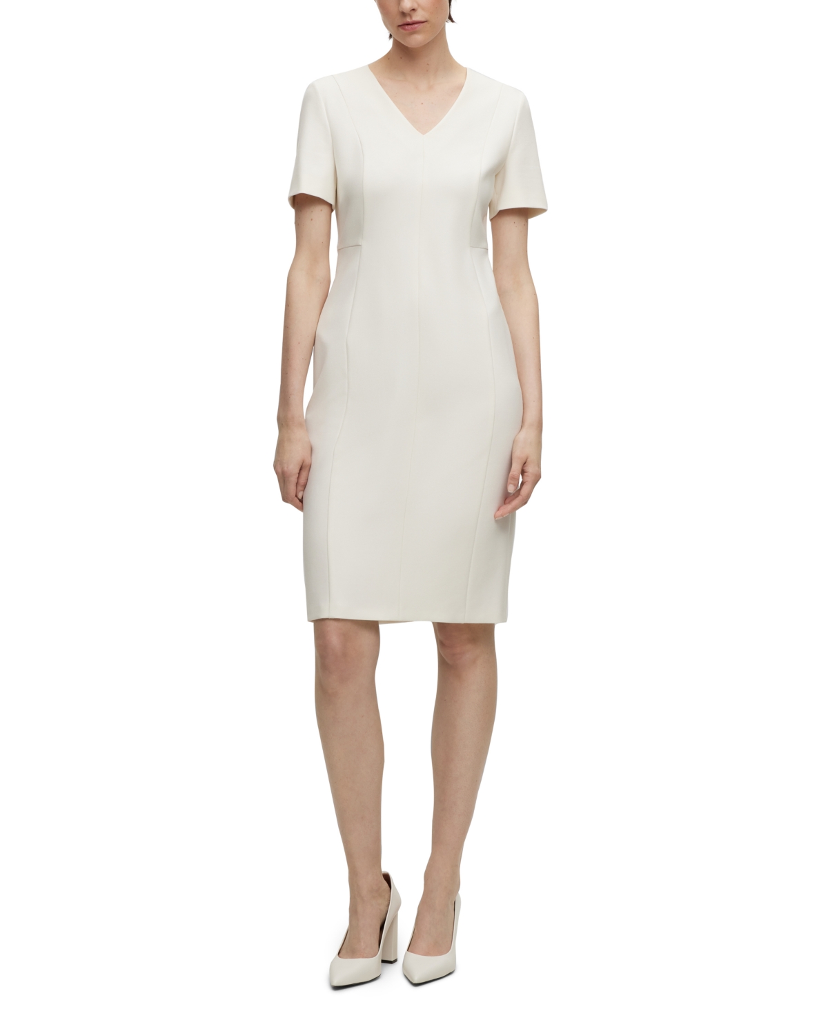 Shop Hugo Boss Boss By  Women's Stretch Fabric Slim-fit Business Dress In Open White