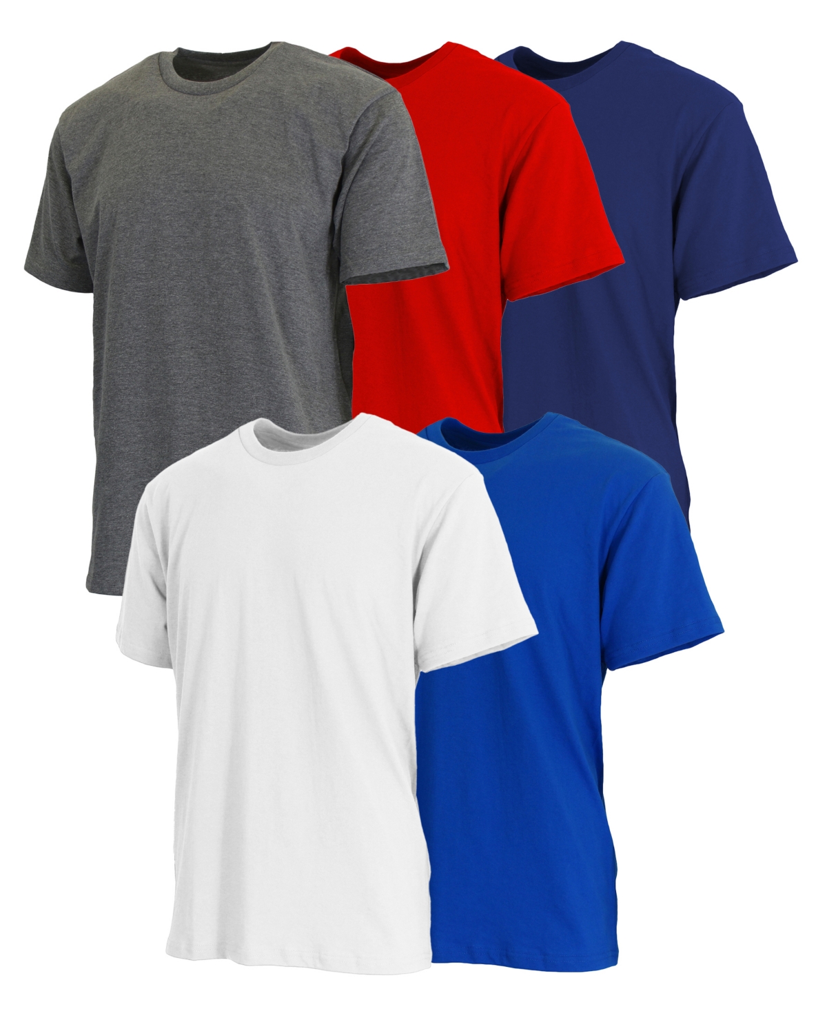Blue Ice Men's Short Sleeve Crew Neck Tee-5 Pack - Charcoal-Red-Navy-White-Royal