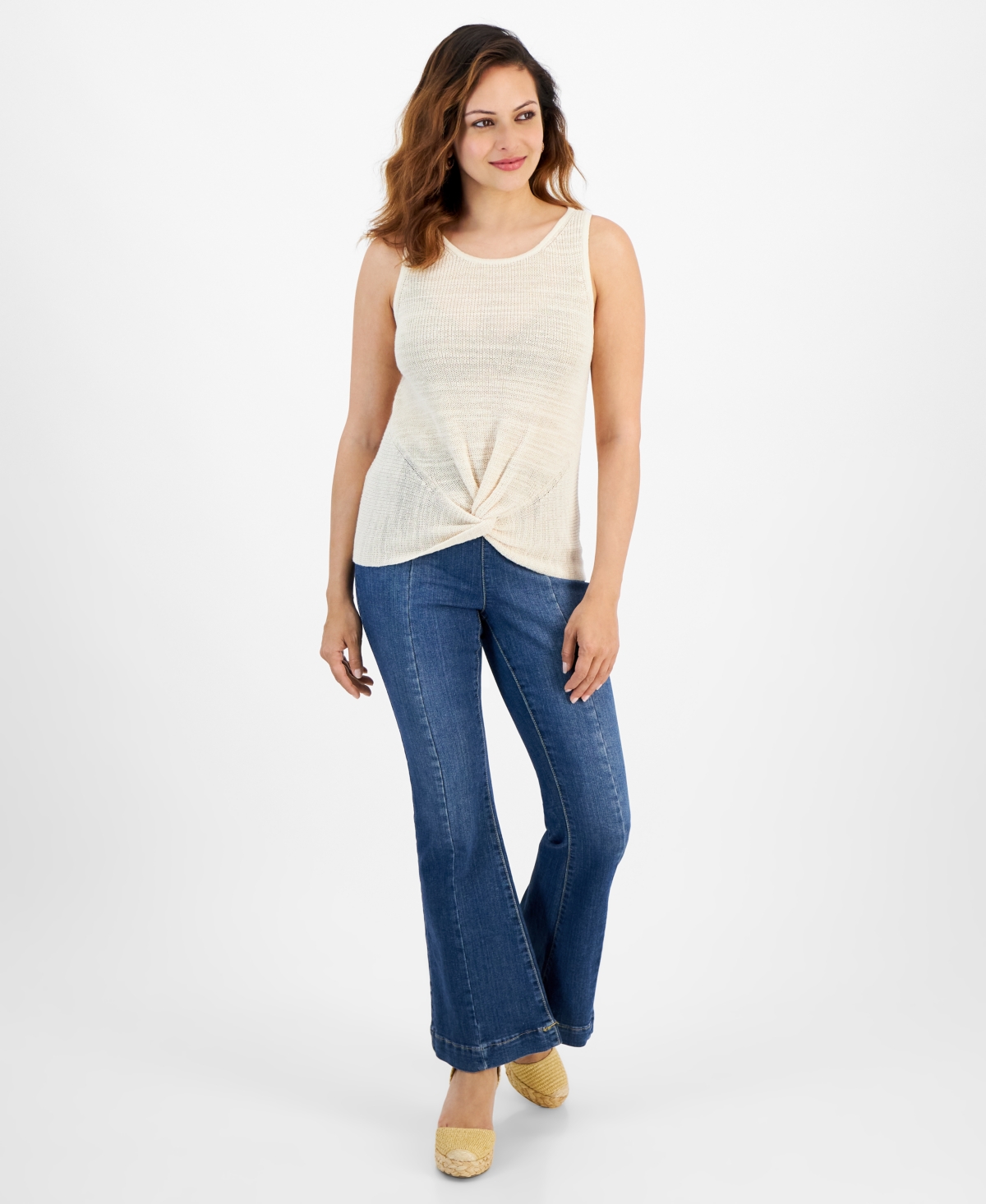 Petite Twist-Front Sweater Tank Top, Created for Macy's - Brazilian Sand