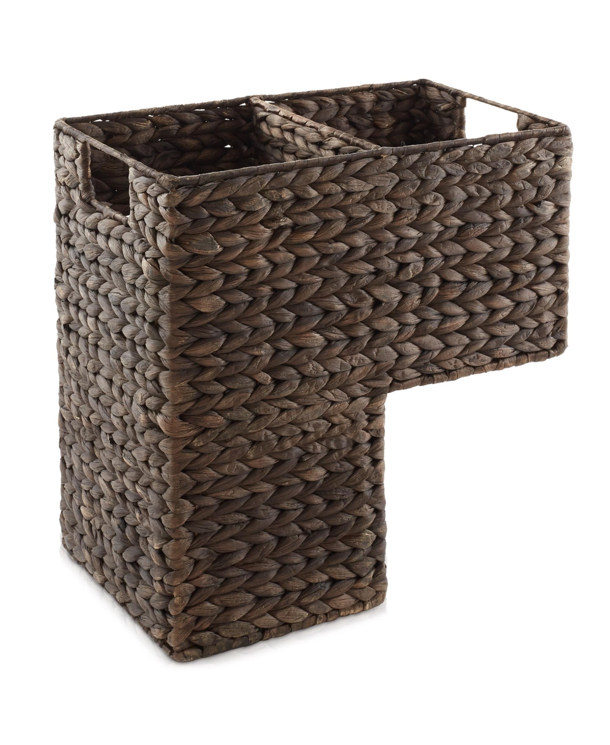 Stair Basket with Handles, Natural - Woven Water Hyacinth Staircase Step Organizer Bin - Espresso - hyacinth