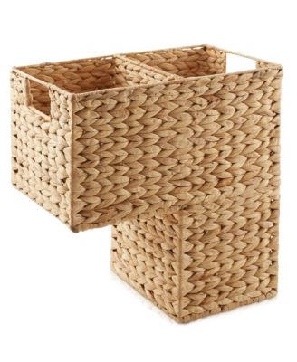 Stair Basket with Handles, Natural - Woven Water Hyacinth Staircase Step Organizer Bin