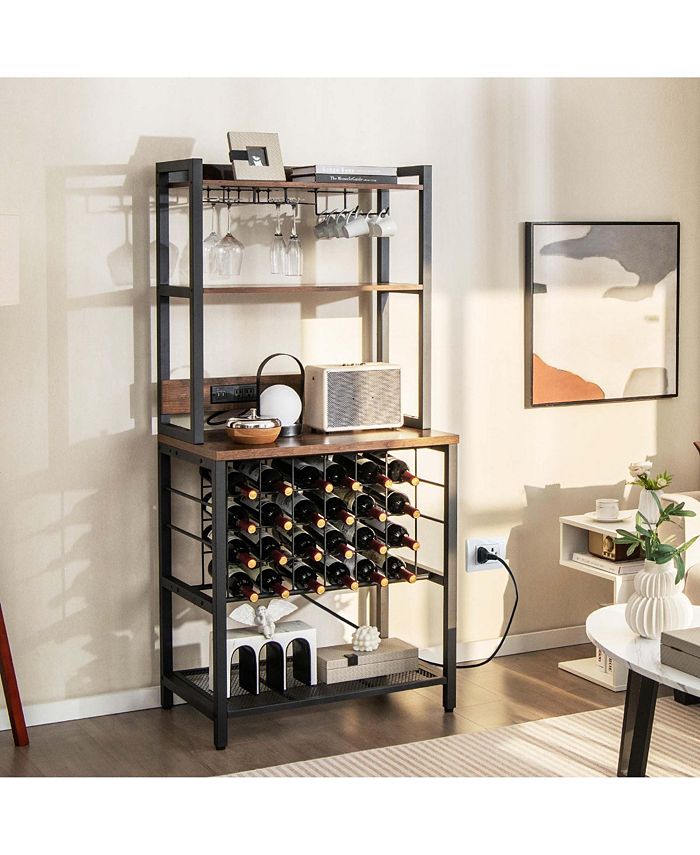 Costway Wine Bar with 4 Tier Storage Shelves Glass Holders