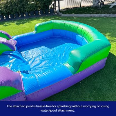 HeroKiddo 16  Purple Tropical Commercial Grade Water Slide Inflatable with Pool for Kids and Adults (with Blower), Wet Dry Use, Summer Fun