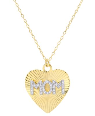 Macy's - Lab Grown White Sapphire Mom Heart 18" Pendant Necklace (3/8 ct. t.w.) in 14k Gold-Plated Sterling Silver