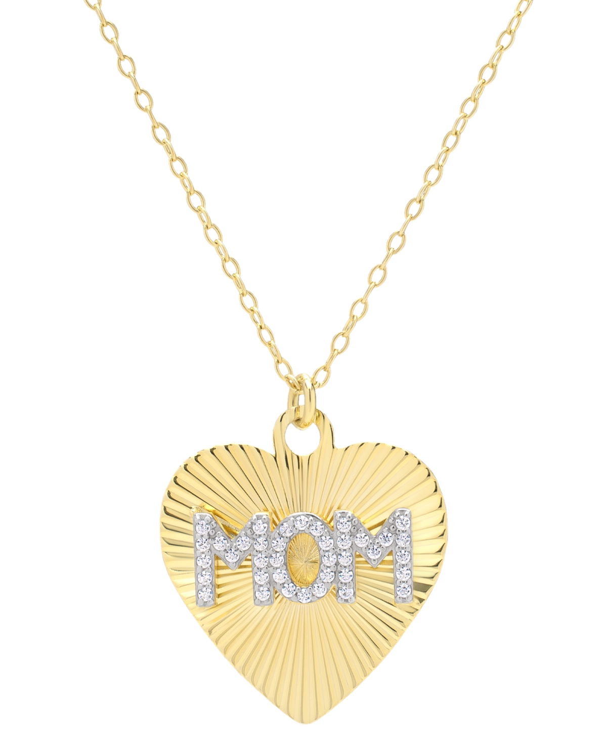 Macy's Lab Grown White Sapphire Mom Heart 18" Pendant Necklace (3/8 Ct. T.w.) In 14k Gold-plated Sterling S In White Sapphire