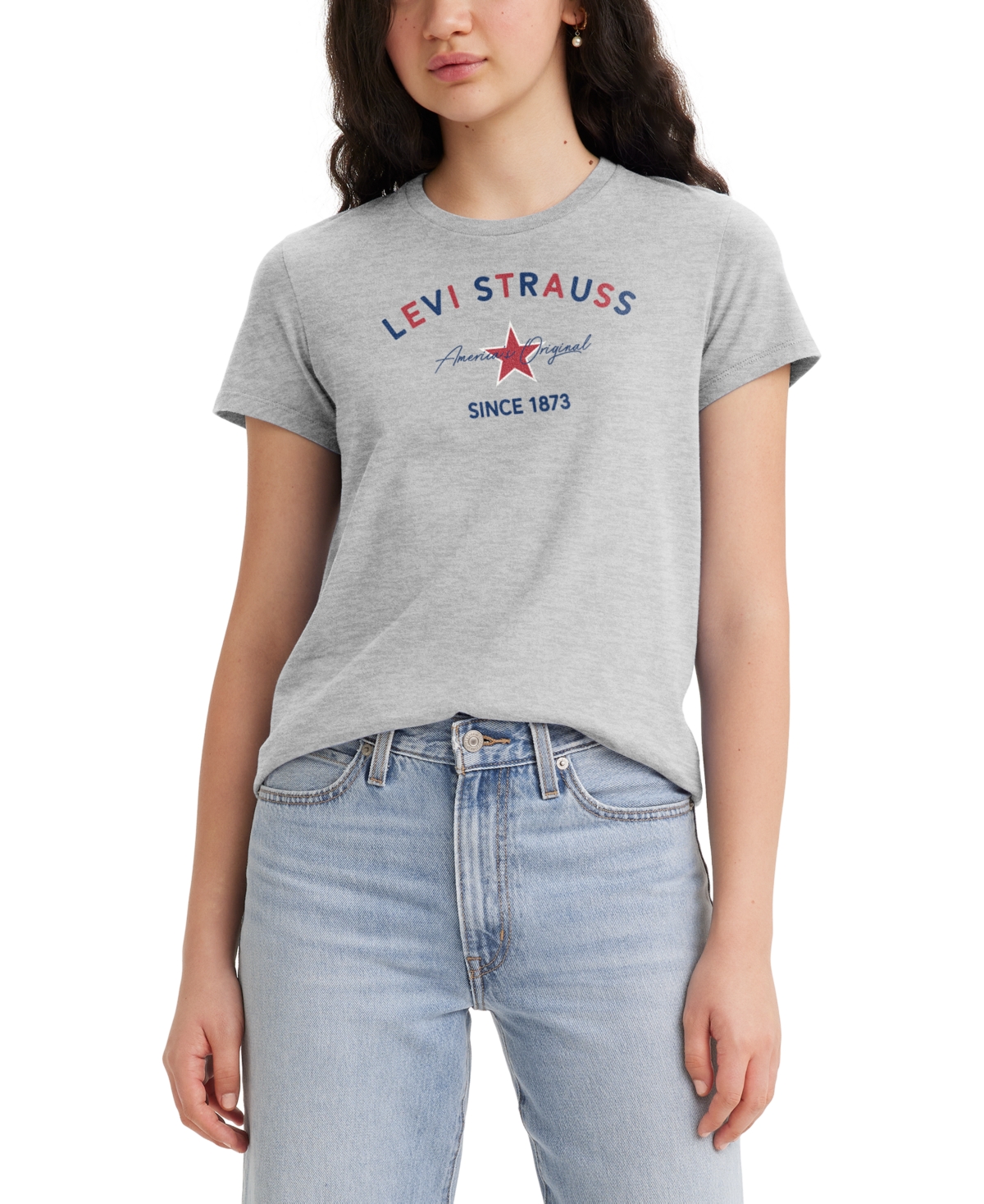 Shop Levi's Women's Perfect Graphic Logo Cotton T-shirt In Americana Logo Heather Grey