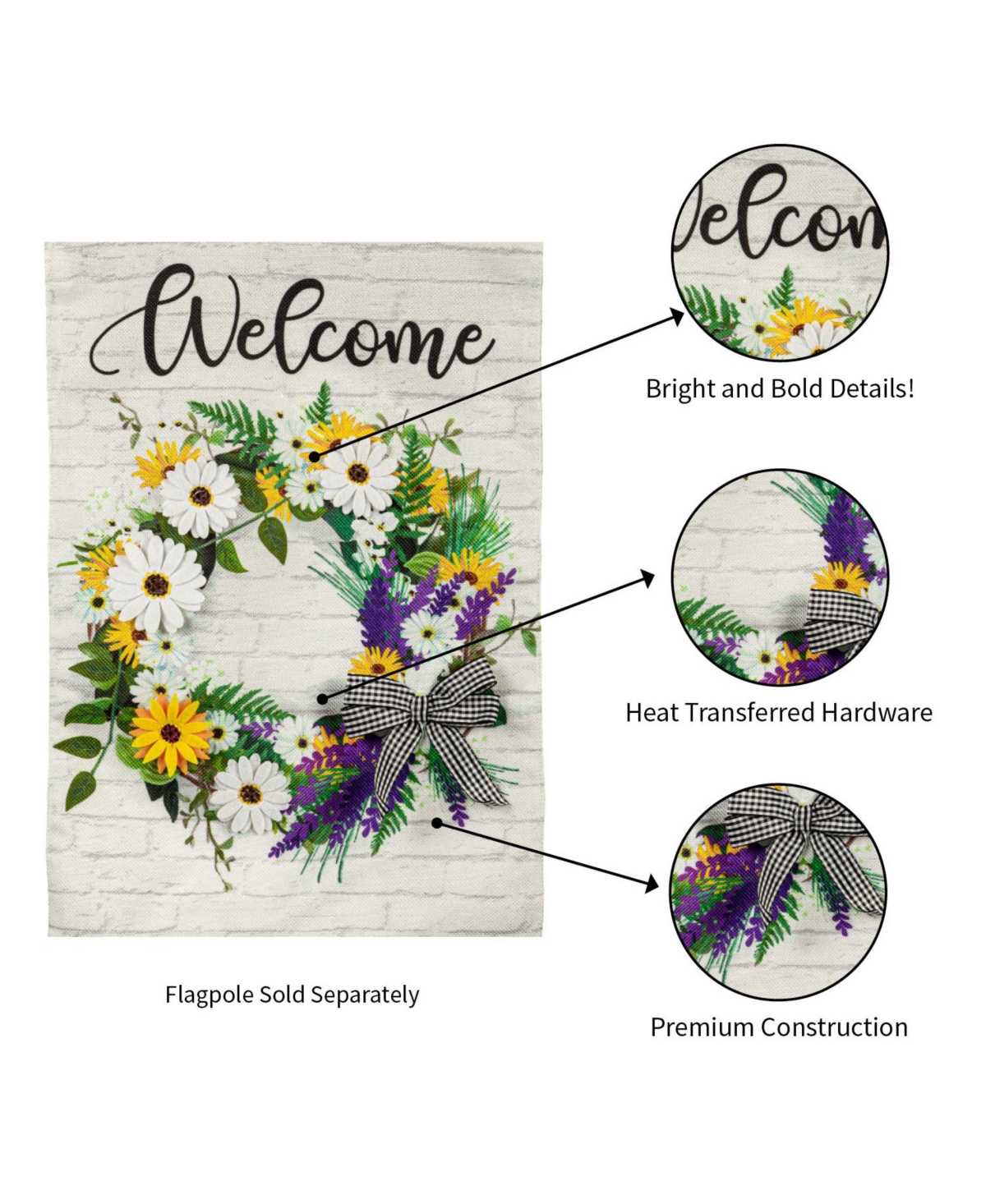 Evergreen Daisy Wreath Garden Burlap Flag 12.5 x 18 Inches Indoor Outdoor Decor