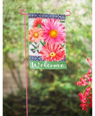 Gerberas and Hummingbird Garden Linen Flag 12.5 x 18 Inches Indoor Outdoor Decor