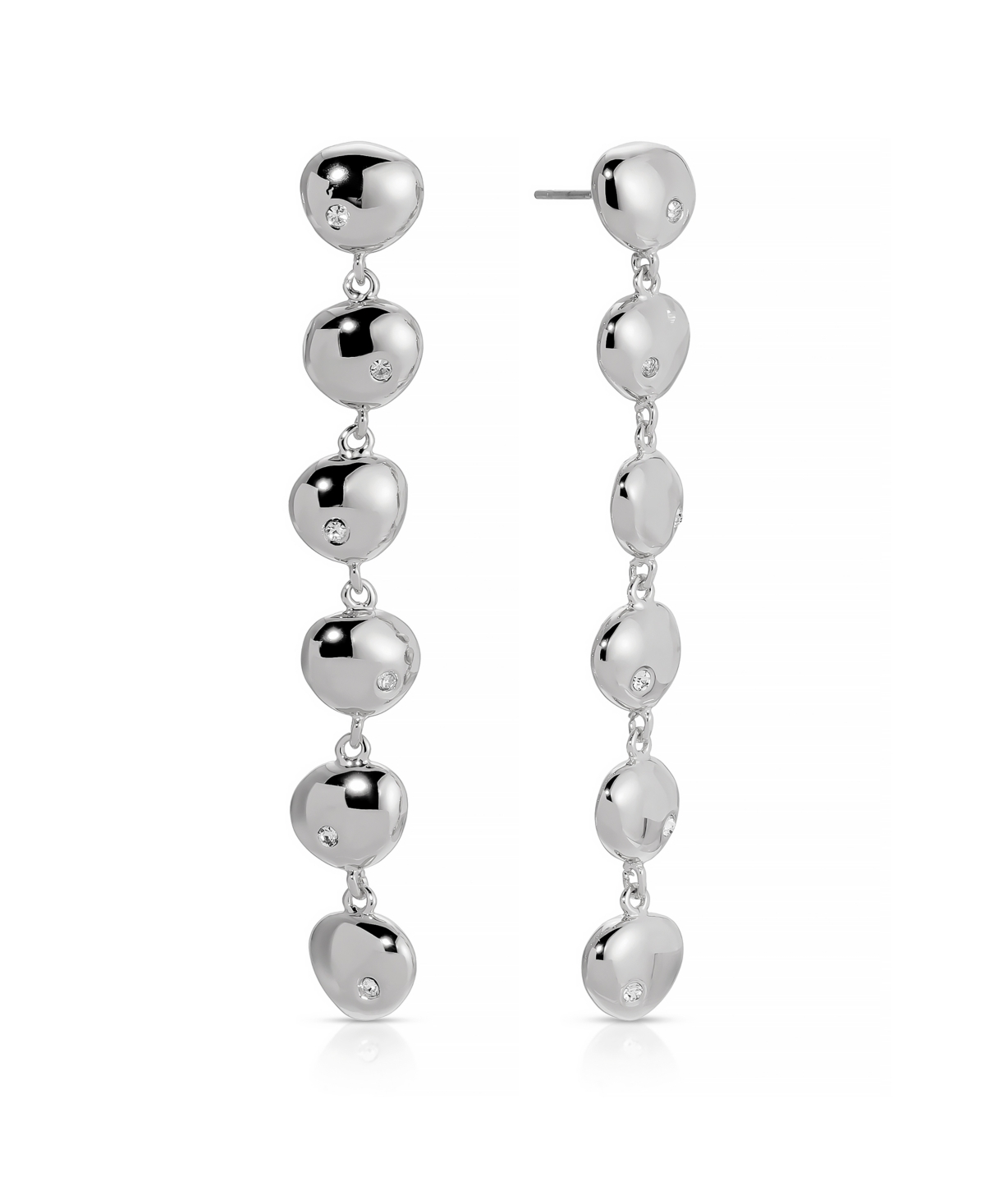 Polished Pebble Linear Dangle Earrings - Rhodium