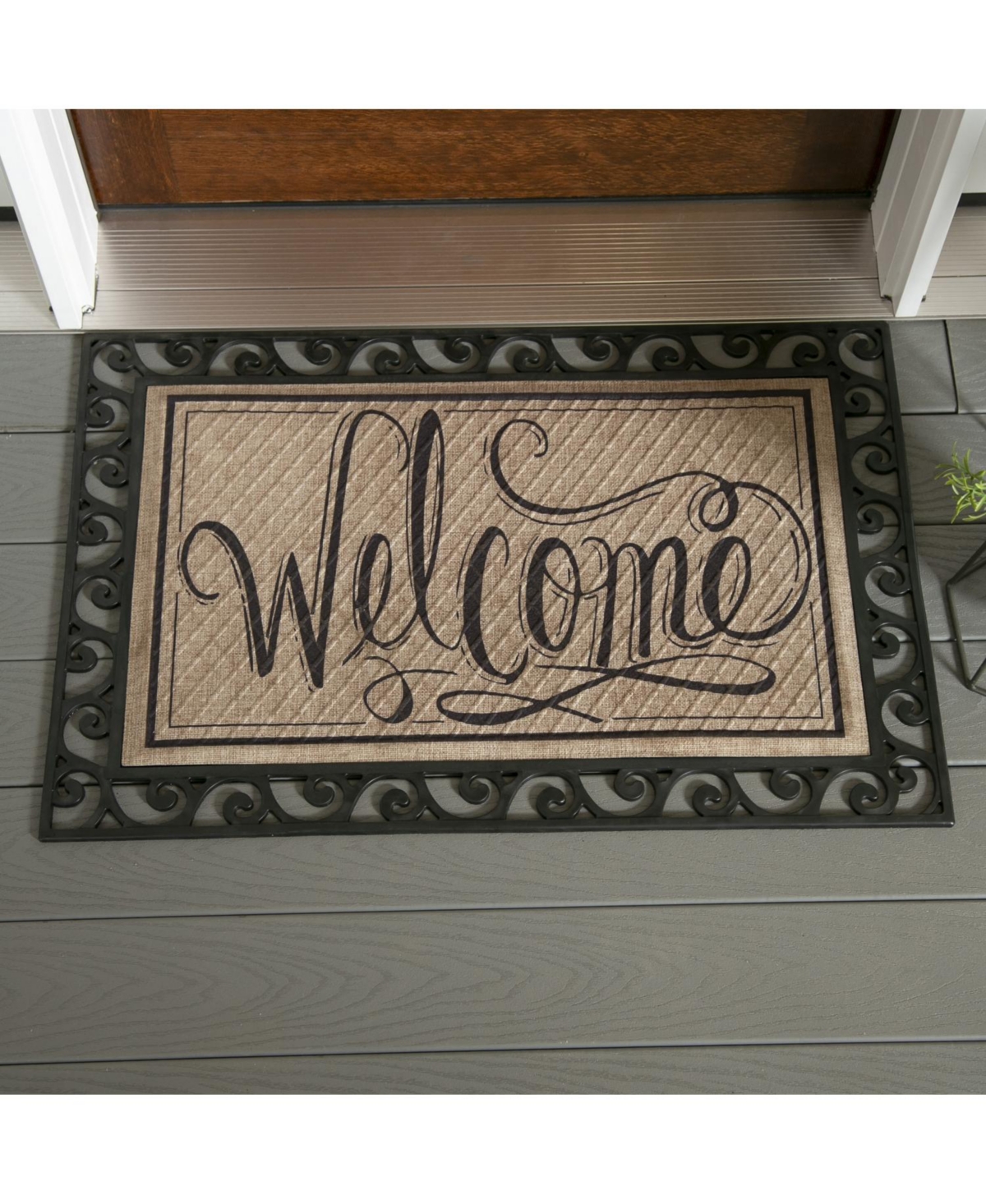 Evergreen Scroll Cutout Embossed Floor Mat Indoor Outdoor Rubber Tray Fits Embossed Doormats Size- Black