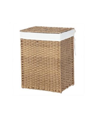 Handwoven Laundry Basket With Lid, Rattan Divided Clothes Hamper With Handles