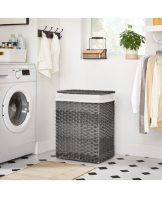 Handwoven Laundry Basket With Lid, Rattan Divided Clothes Hamper With Handles