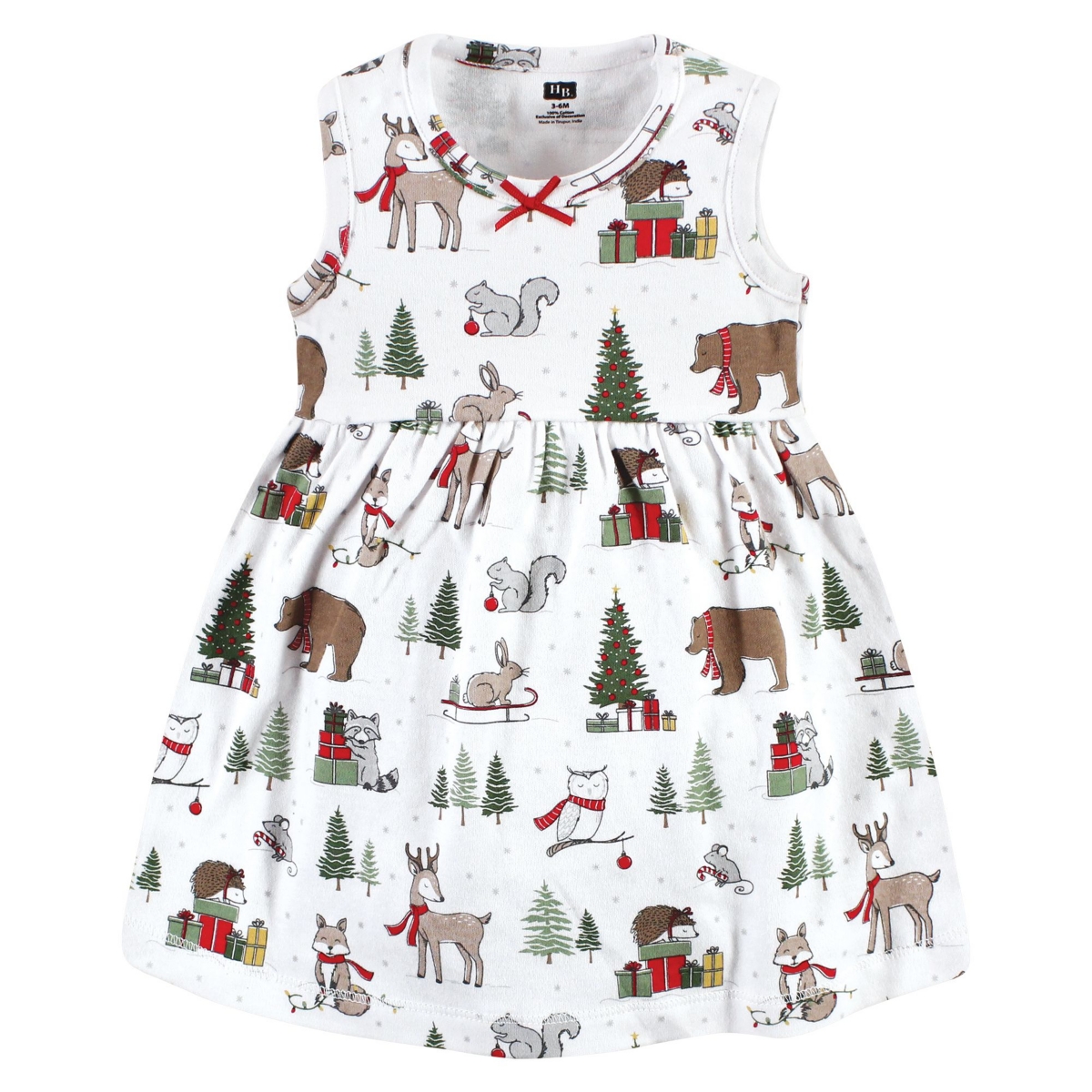 Hudson Baby Baby Girls Cotton Dress and Cardigan Set,- Red winter forest