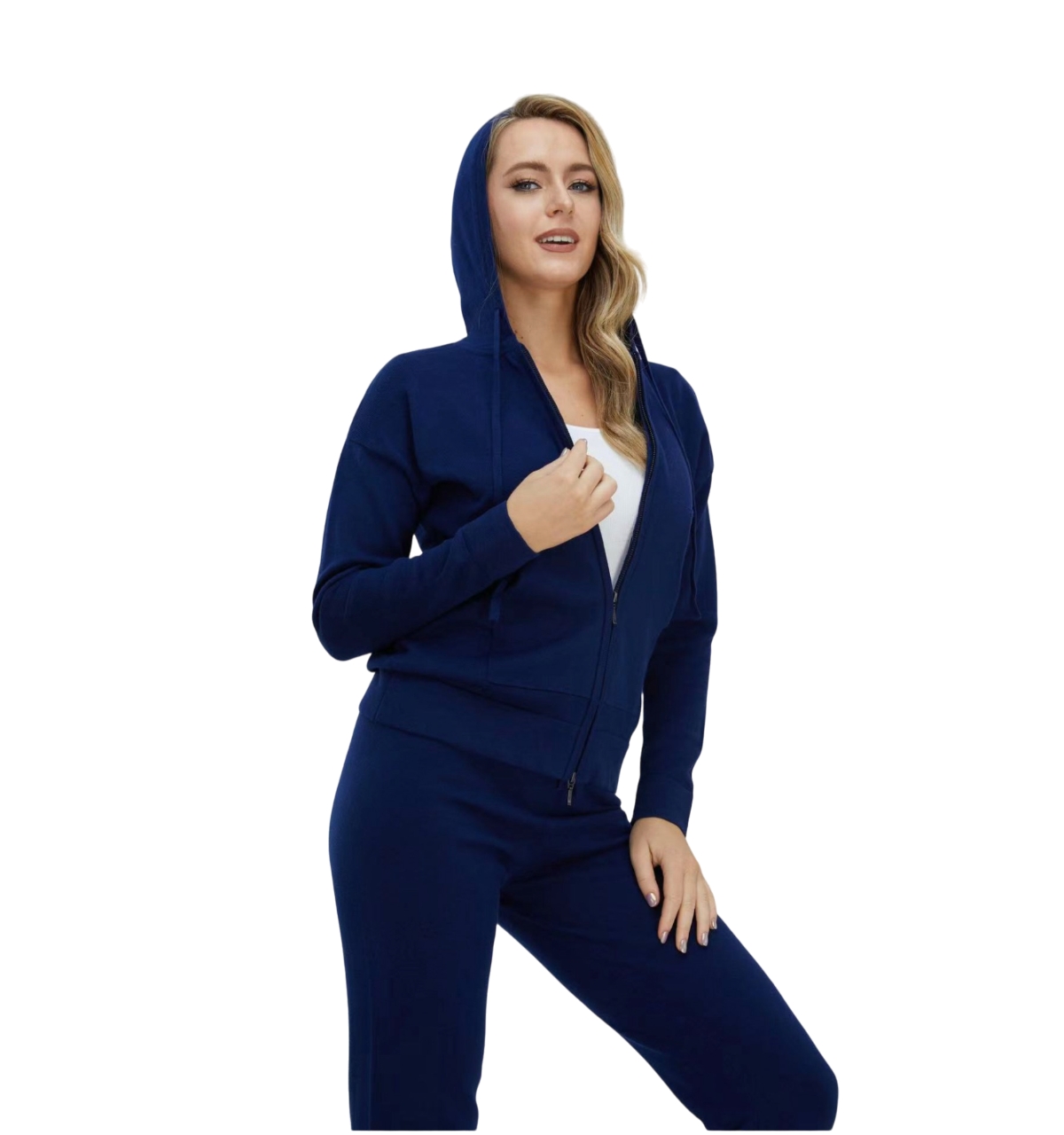Women's Sporty Cotton Cashmere Hoodie - Dark Blue