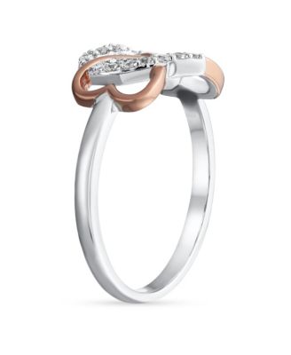 Two Tone Pave CZ Accent Cubic Zirconia Crossover Intertwined Infinity Heart Promise Ring Rose Gold Plated Sterling Silver