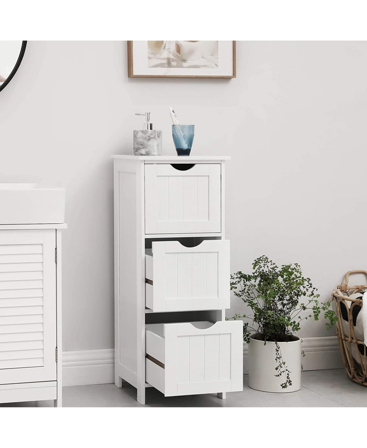 Slickblue Bathroom Cabinet Floor Cabinet, Free-standing Storage Cabinet With 3 Drawers, Matte- White