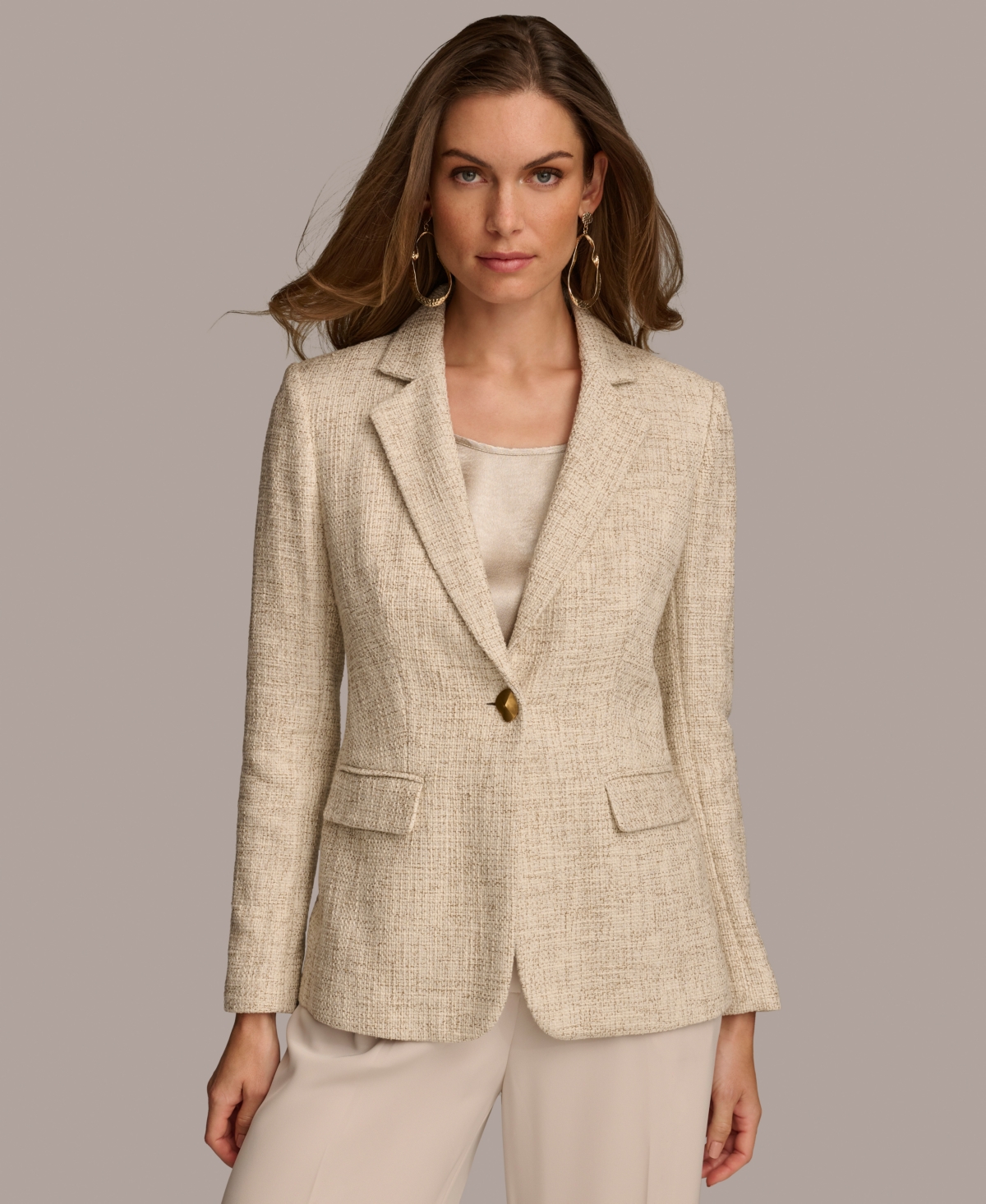 Donna Karan Women's Tweed One-Button Blazer - Pearl Multi