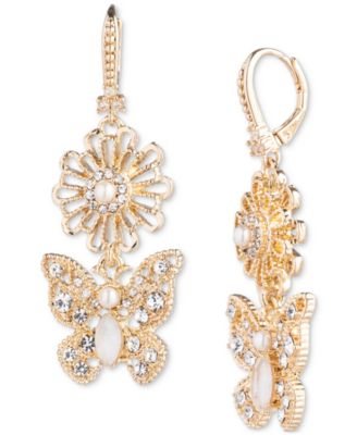 Marchesa - Gold-Tone Mixed Stone Flower & Butterfly Double Drop Earrings