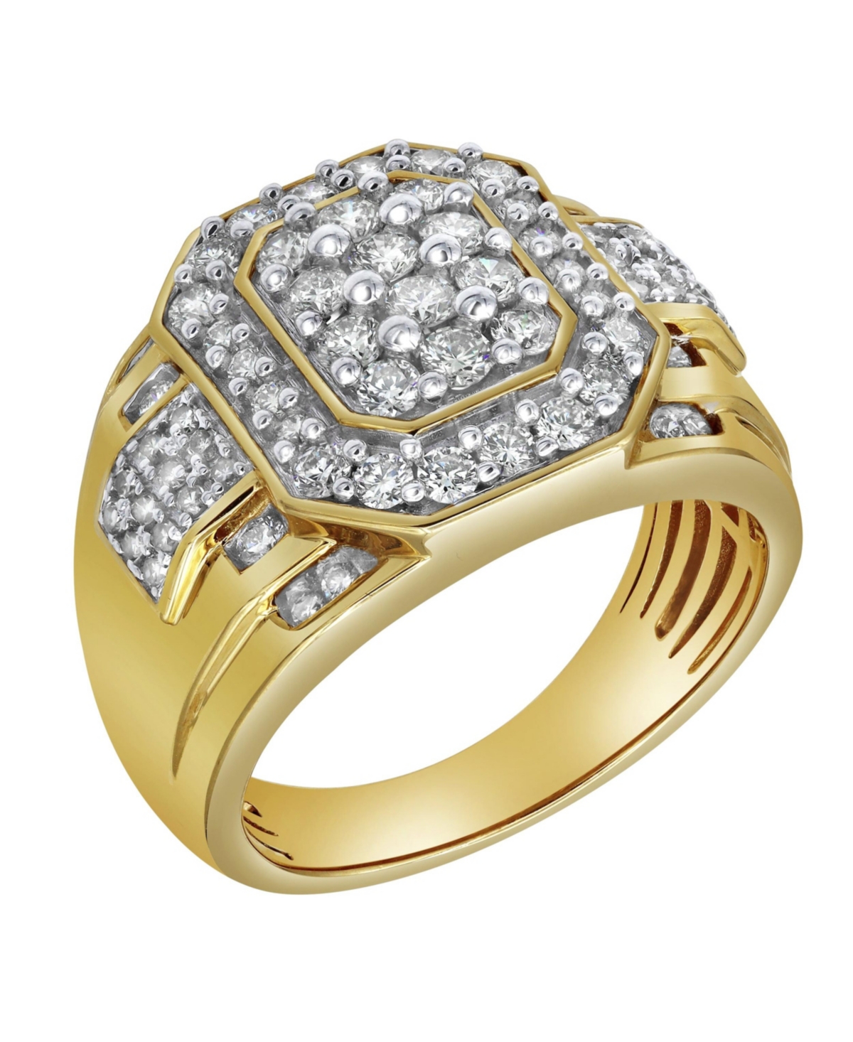 Hexonic Premium Natural Certified Diamond 1.50 cttw Round Cut 14k Yellow Gold Statement Ring for Men - Yellow