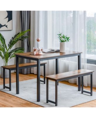3 Pieces Dining Table Set with 2 Benches for Dining Room Kitchen Bar