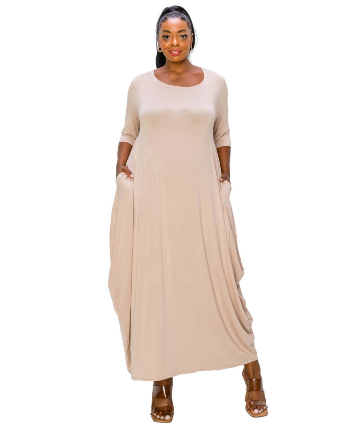 Plus Size Evelyn Bubble Hem Pocket Dress - Sand