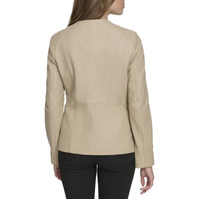 Women's Collarless Leather Jacket